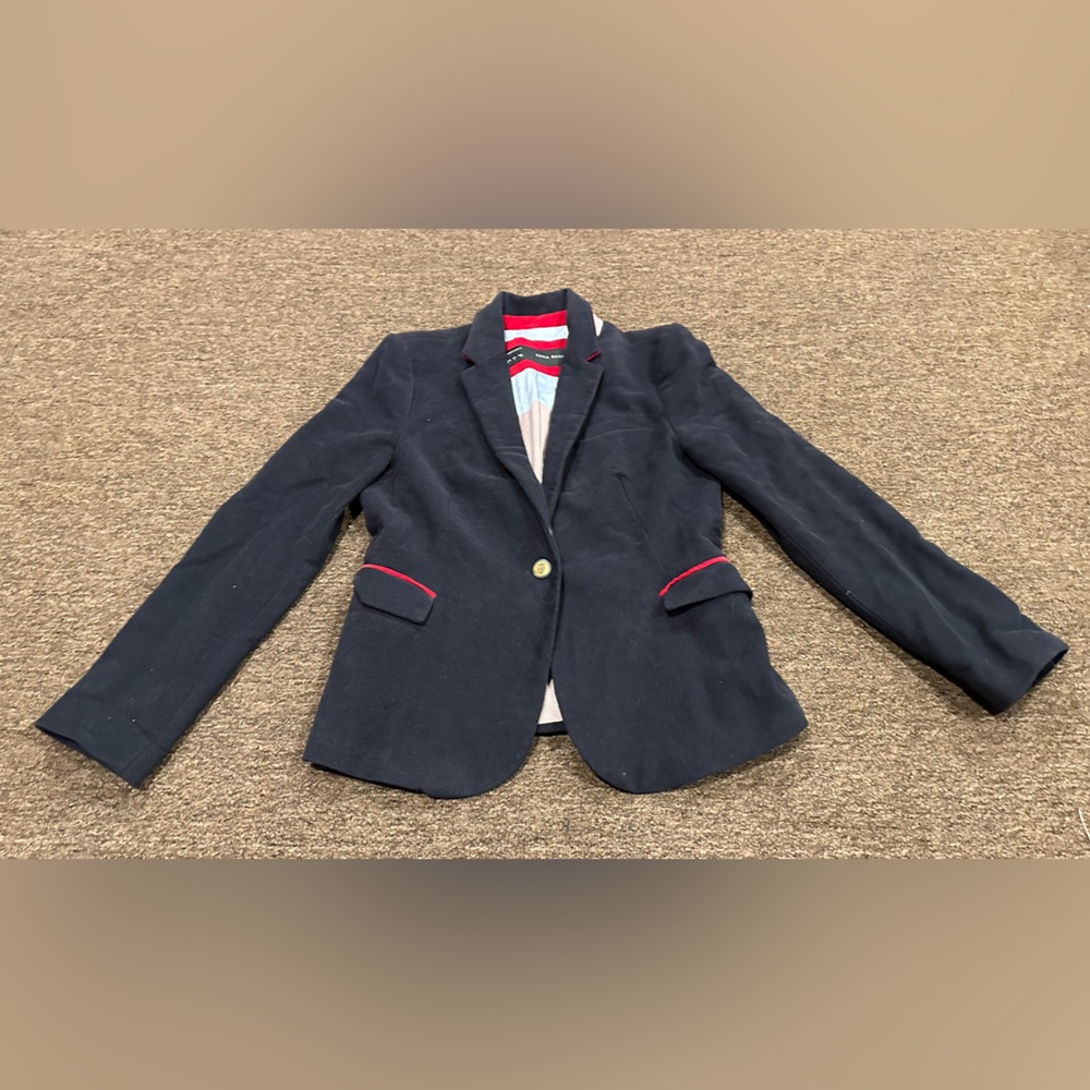 EUC Zara Basic Women's L Midnight Blue Velvet Blazer Suit jacket single breast